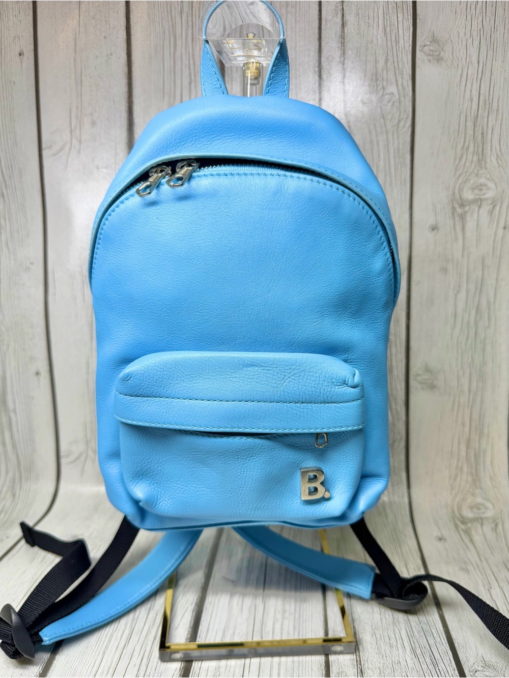 PRE LOVED Balenciaga B Logo XXS Blue Soft leather Backpack